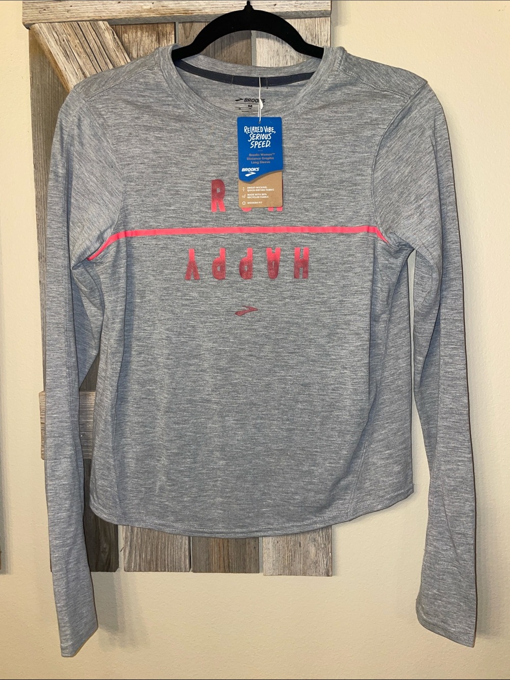 Brooks Heather Gray Long-Sleeve Running Top with Pink Accent